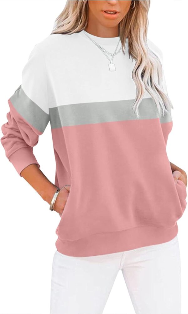 Women’s Casual Color Block Crewneck Sweatshirt – Loose Fit with Pockets - Image 25