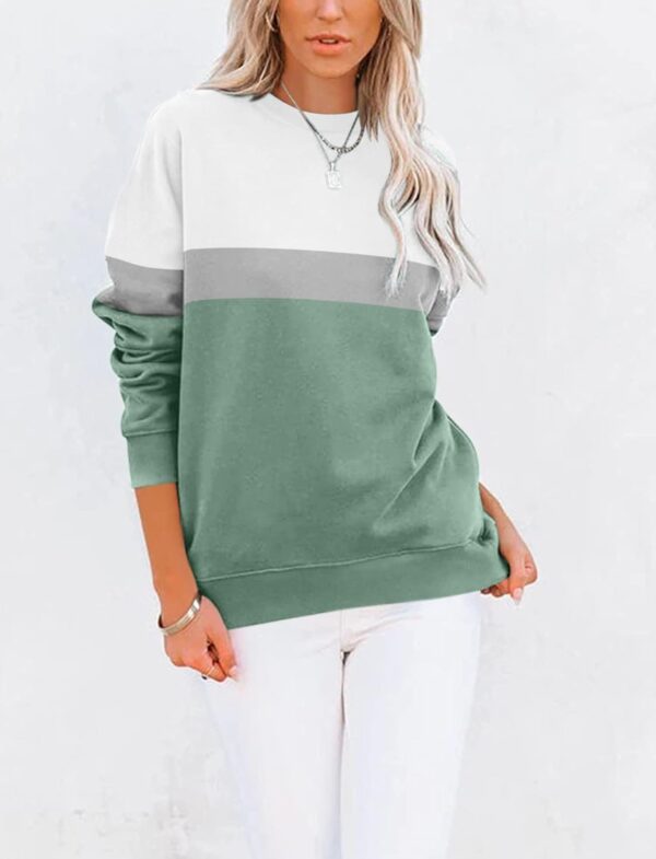 Women’s Casual Color Block Crewneck Sweatshirt – Loose Fit with Pockets - Image 3