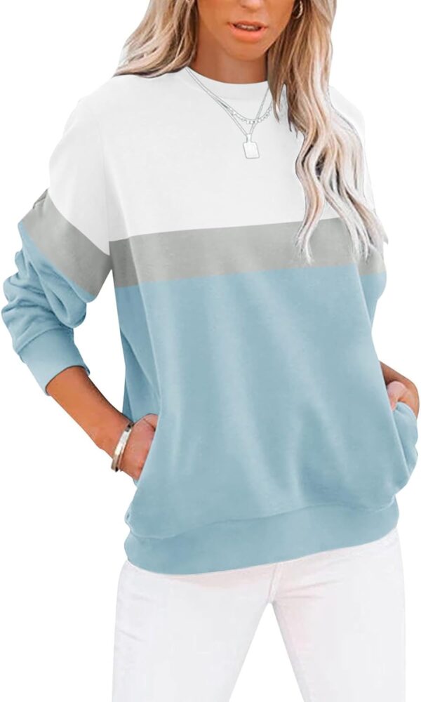 Women’s Casual Color Block Crewneck Sweatshirt – Loose Fit with Pockets - Image 12