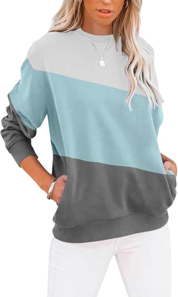 Women’s Casual Color Block Crewneck Sweatshirt – Loose Fit with Pockets - Image 29