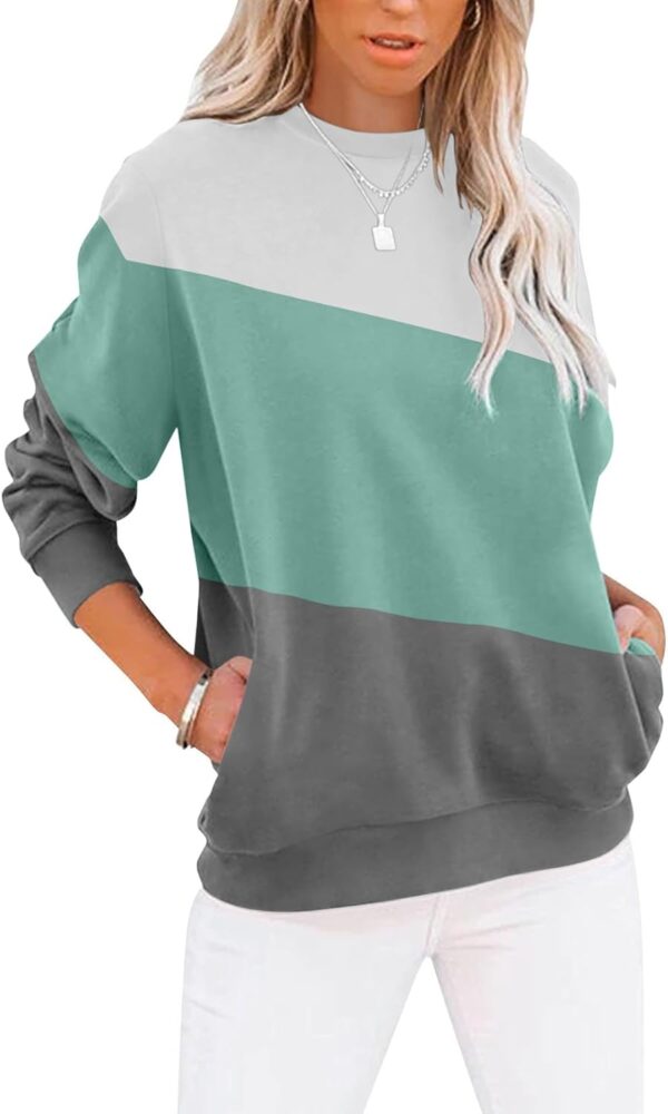 Women’s Casual Color Block Crewneck Sweatshirt – Loose Fit with Pockets - Image 19