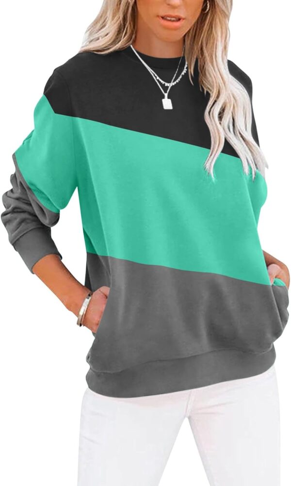 Women’s Casual Color Block Crewneck Sweatshirt – Loose Fit with Pockets - Image 20