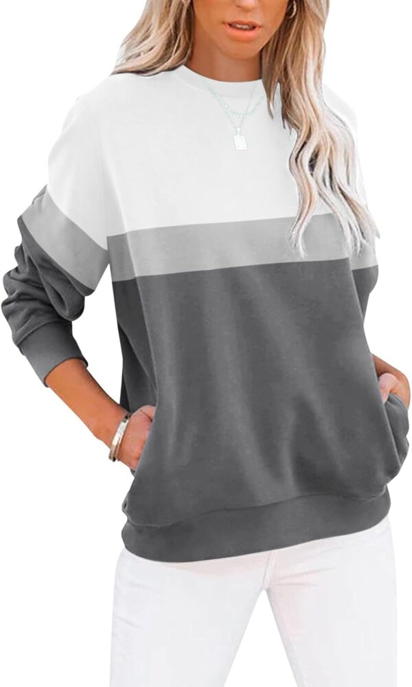 Women’s Casual Color Block Crewneck Sweatshirt – Loose Fit with Pockets - Image 9