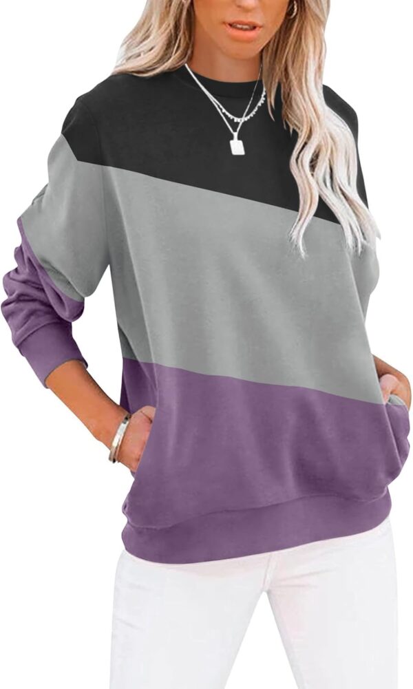 Women’s Casual Color Block Crewneck Sweatshirt – Loose Fit with Pockets - Image 17