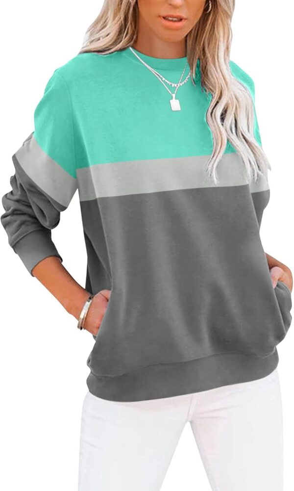 Women’s Casual Color Block Crewneck Sweatshirt – Loose Fit with Pockets - Image 15