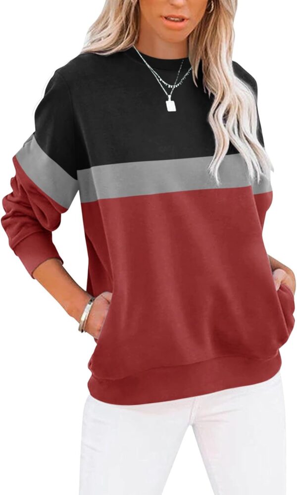 Women’s Casual Color Block Crewneck Sweatshirt – Loose Fit with Pockets - Image 11