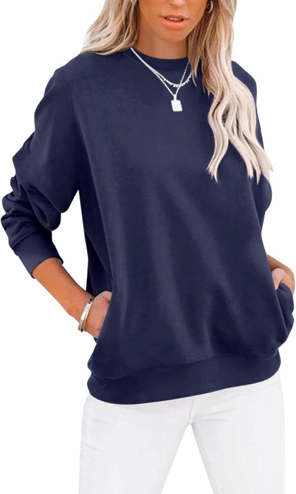 Women’s Casual Color Block Crewneck Sweatshirt – Loose Fit with Pockets - Image 8