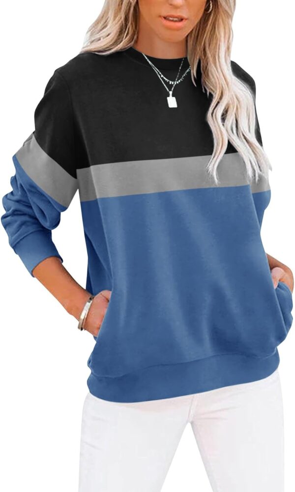 Women’s Casual Color Block Crewneck Sweatshirt – Loose Fit with Pockets - Image 22