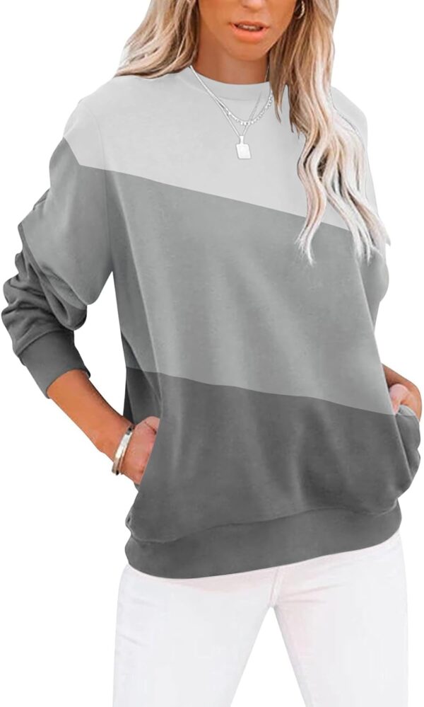 Women’s Casual Color Block Crewneck Sweatshirt – Loose Fit with Pockets - Image 21