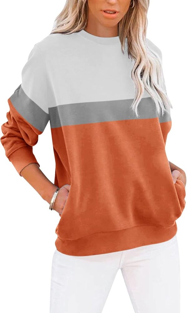 Women’s Casual Color Block Crewneck Sweatshirt – Loose Fit with Pockets - Image 13