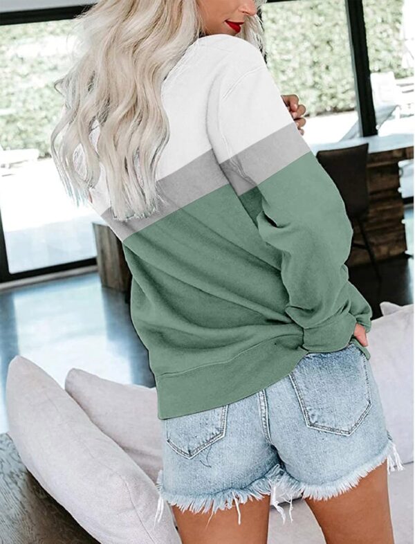 Women’s Casual Color Block Crewneck Sweatshirt – Loose Fit with Pockets - Image 4