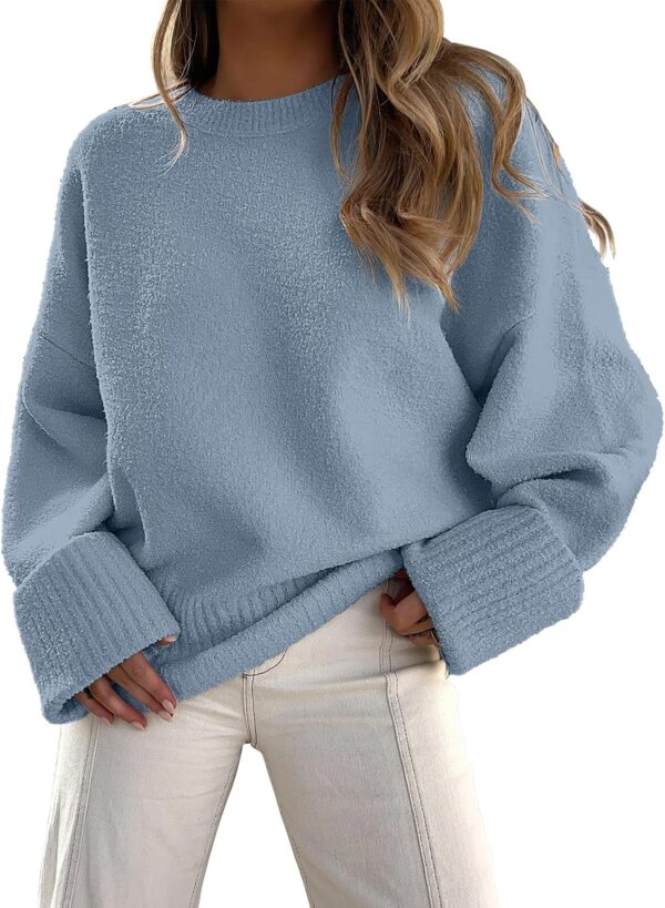 Oversized Fuzzy Knit Crewneck Sweater – Casual Fall Trend - Image 17